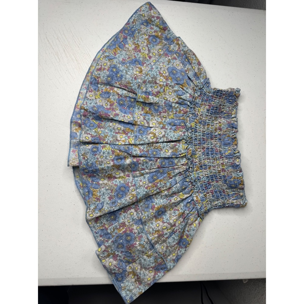 Katie J NYC Blue Floral Smocked Tiered Ruffle Mini Skirt Girls XS